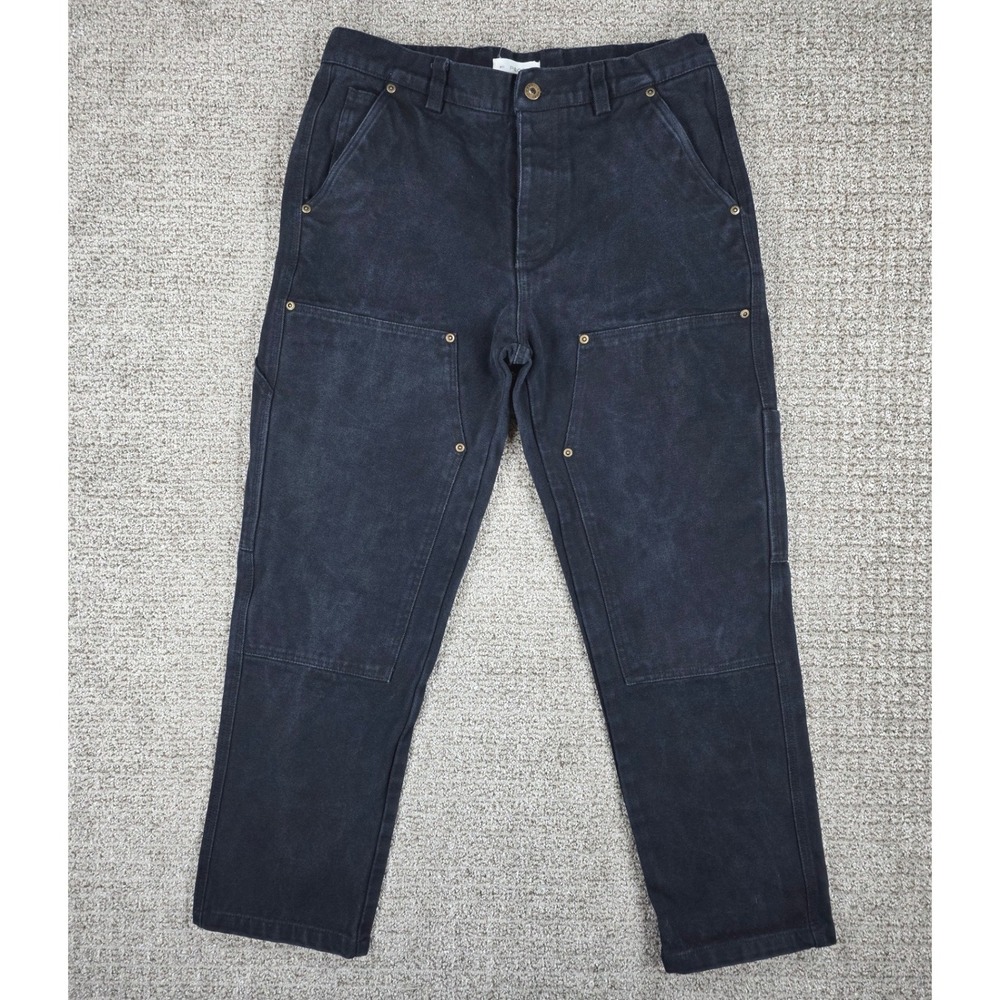 P&Co Mens Double Knee Carpenter Pants Black Canvas Workwear 32x28